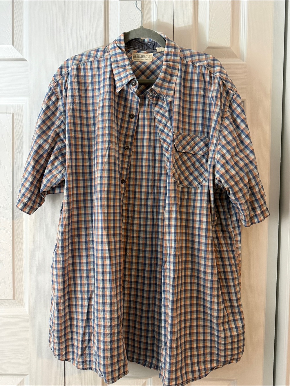 Heritage Blue and Tan Plaid Short-Sleeve Button-Down Shirt